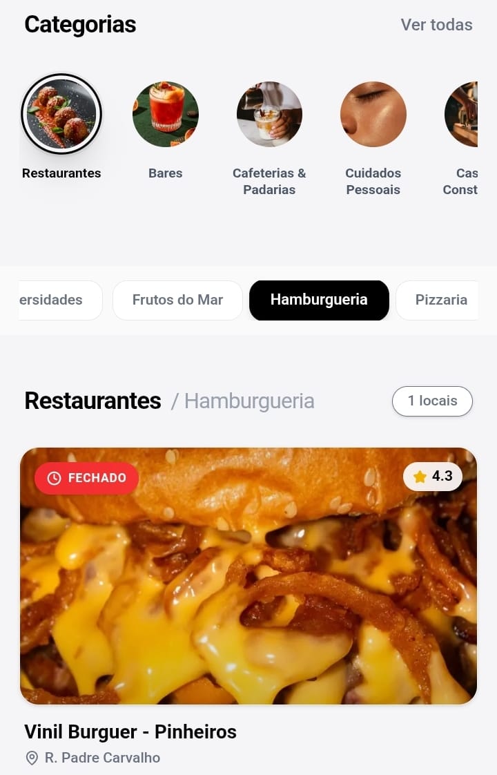 Navegação por categorias na Hubbii