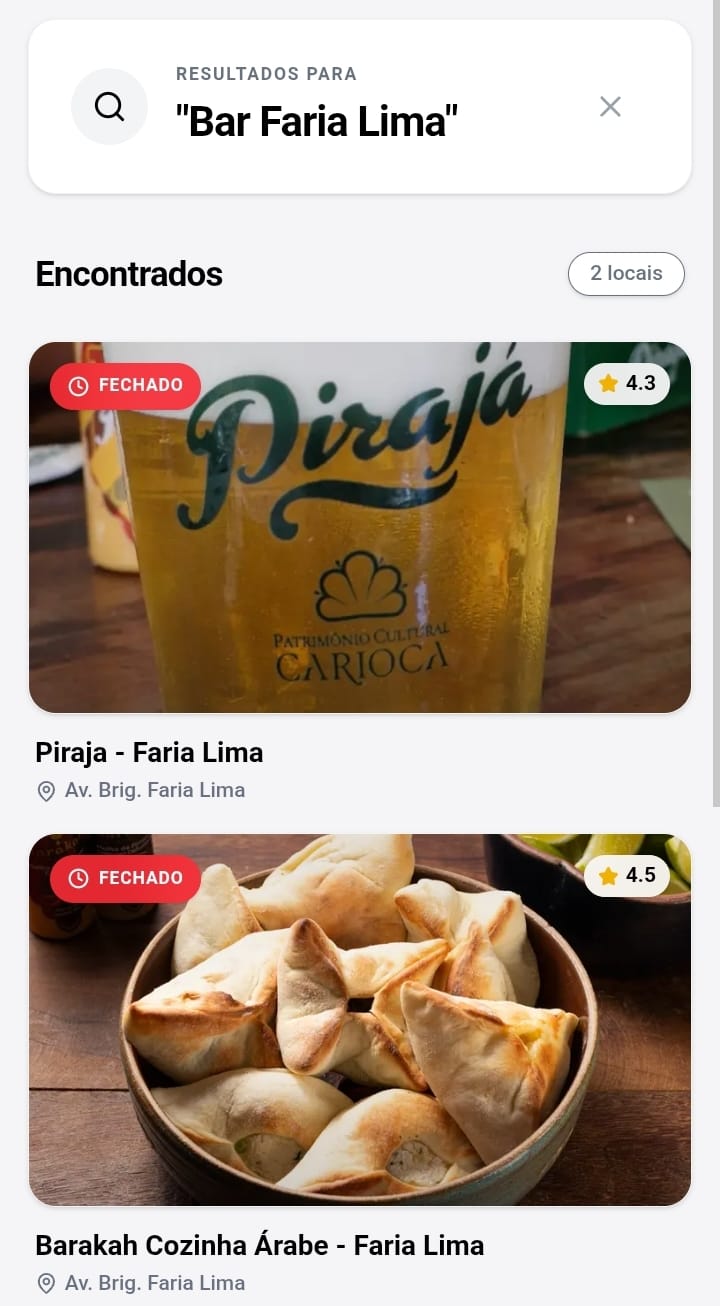 Interface de busca e resultados da Hubbii